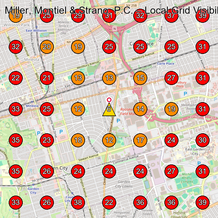 Miller, Montiel & Strano, P.C. GeoGrid visibility map for Personal Injury Attorney in Mineola